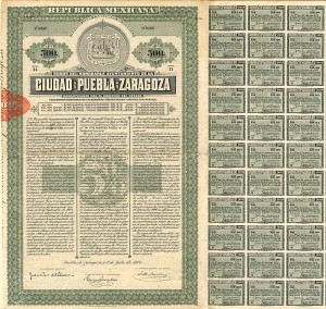 Ciudad De Puebla De Zaragoza - 500 Pesos Bond (Uncanceled)